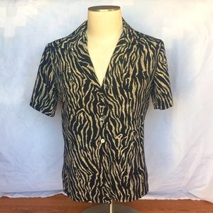 Zebra Print Short Sleeve Button Up Shirt